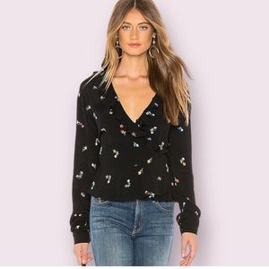 Rails Simone wrap blouse in navy Kyoto floral print white blue purple ruffle